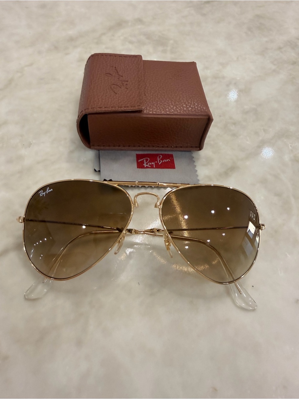 Ray-Ban Folding Gold Frame Brown Gradient Aviator Sunglasses with Brown Case